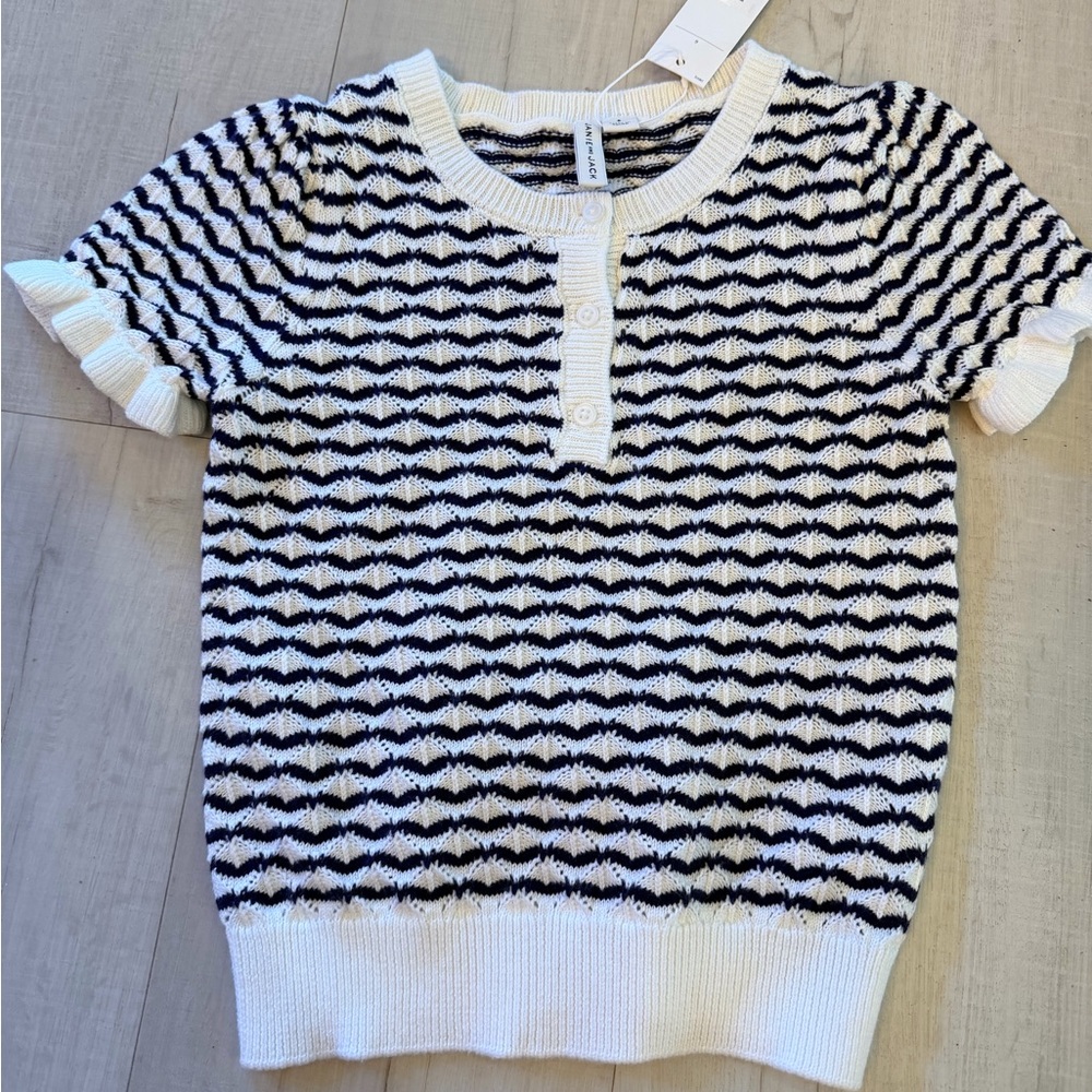 Janie and Jack Navy & White Knit Top‎ with Ruffle Sleeves